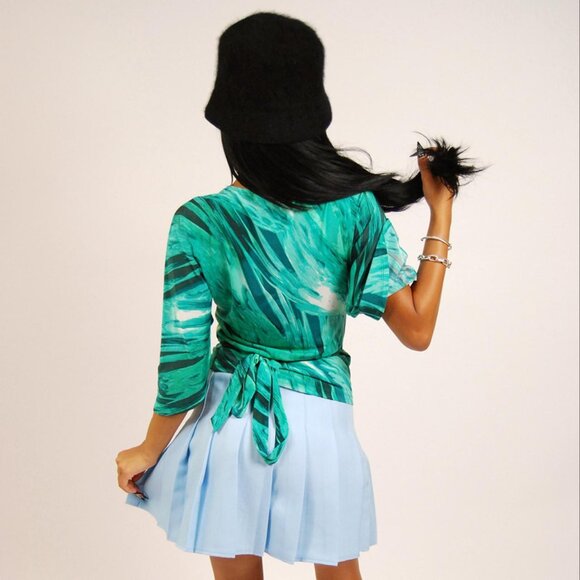 Y2K Bebe Top (S) vintage jungle green wrap tie blouse small - Picture 3 of 8